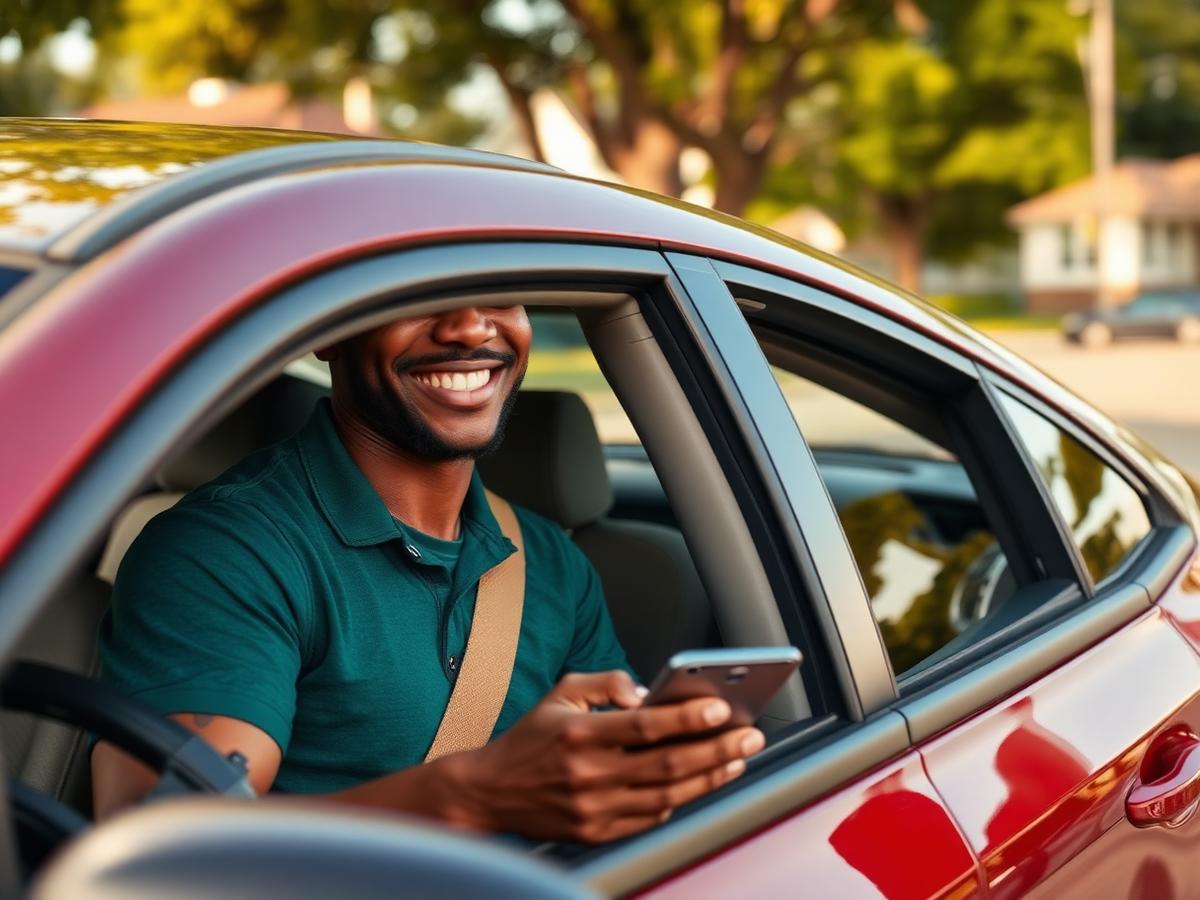 A RoadGuard Advantage member checking live tracking from the driver's seat